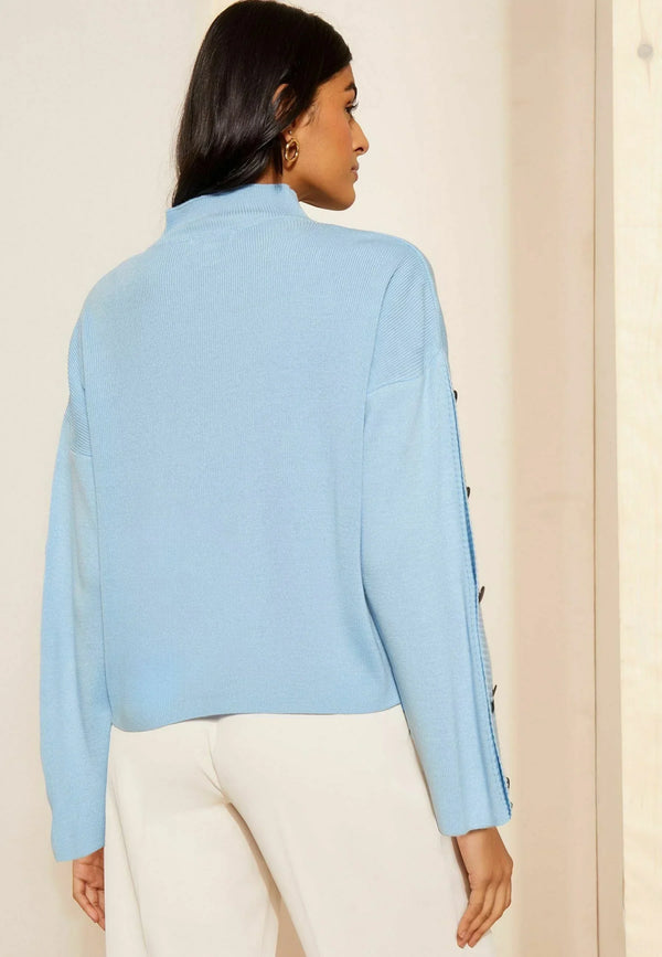 Turtleneck Button Sleeve Sweater | Relaxed Fit | Modern Knit Design