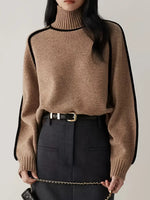Load image into Gallery viewer, Wool Blend Turtleneck Sweater | Contrast Trim | Relaxed Fit
