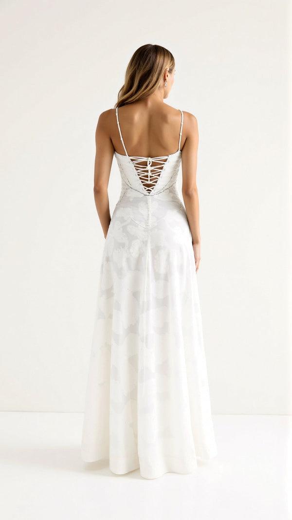 Nocten Naya Lace Maxi Dress | Sheer Overlay | Spaghetti Straps