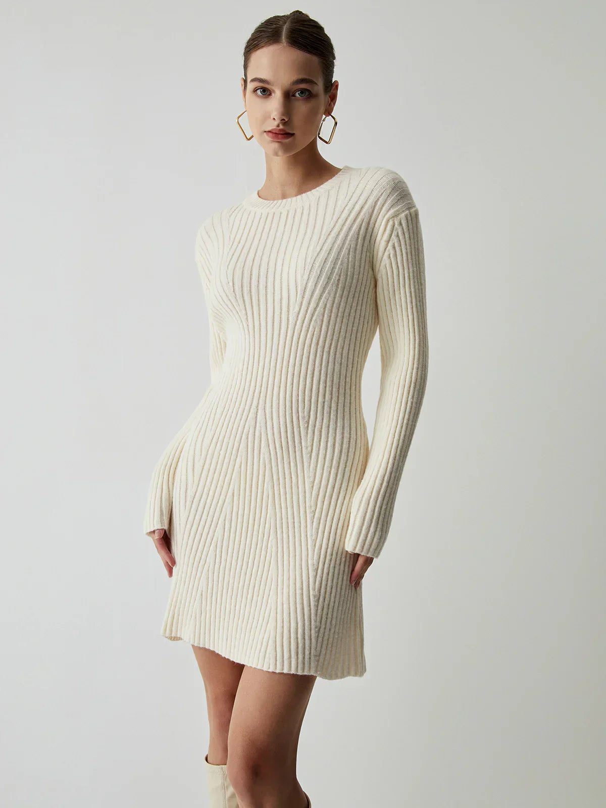 Core Line Ribbed Knit Sweater Dress | Long Sleeve | Slim Fit Mini