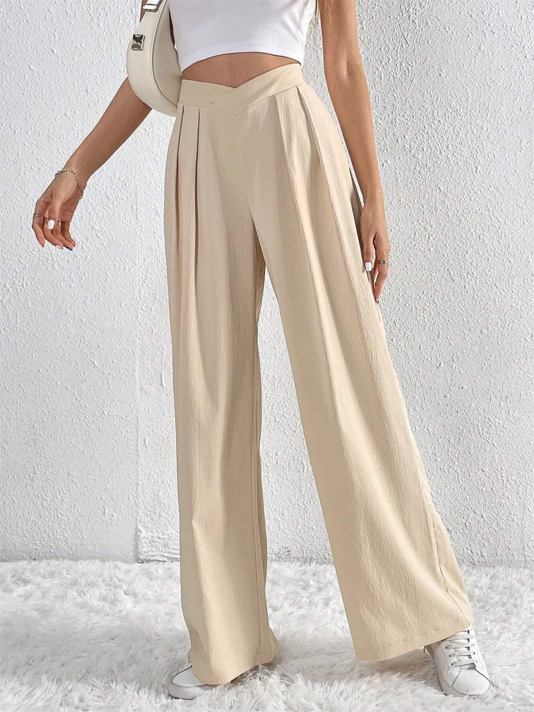 Pleated Wide Leg Trousers | High Waist Minimalist Design
