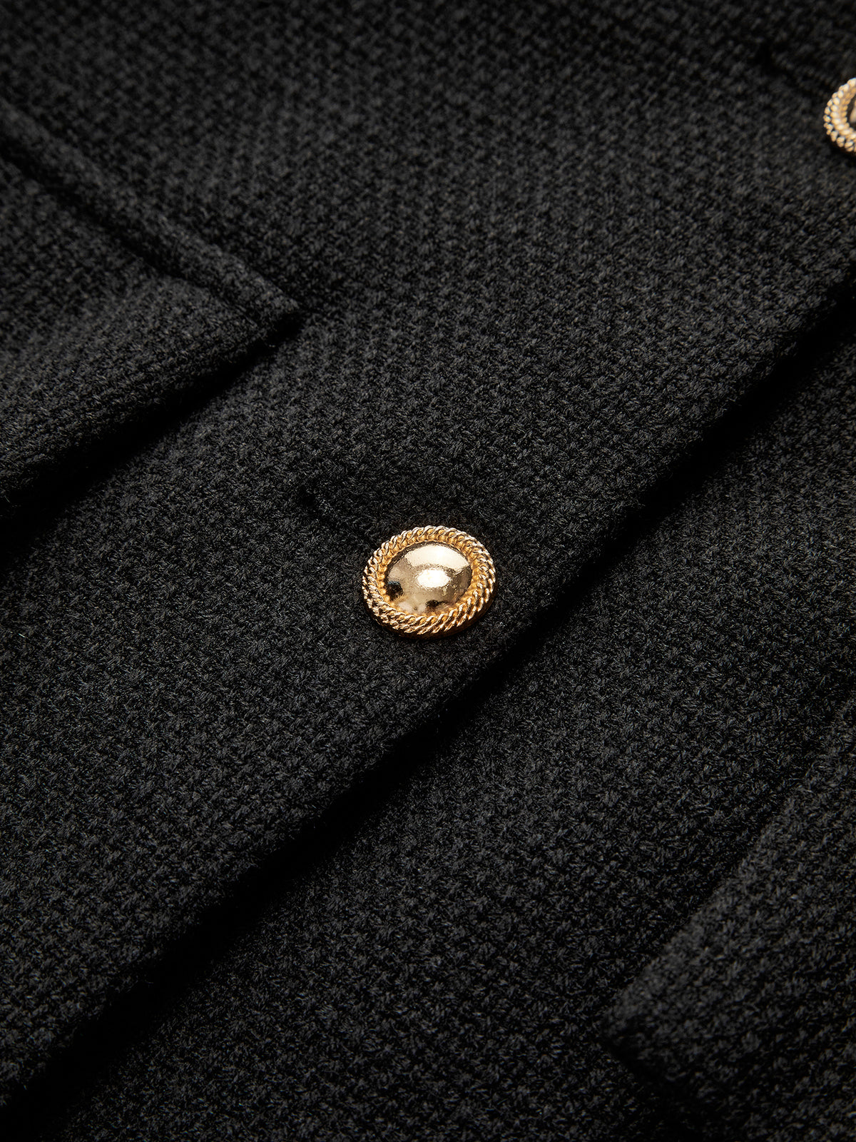 Core Line Black Tweed Jacket | Gold Buttons | Structured Short Fit