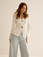Load image into Gallery viewer, V-Neck Fitted Blazer | Gold Button Detail | Sculpted Silhouette
