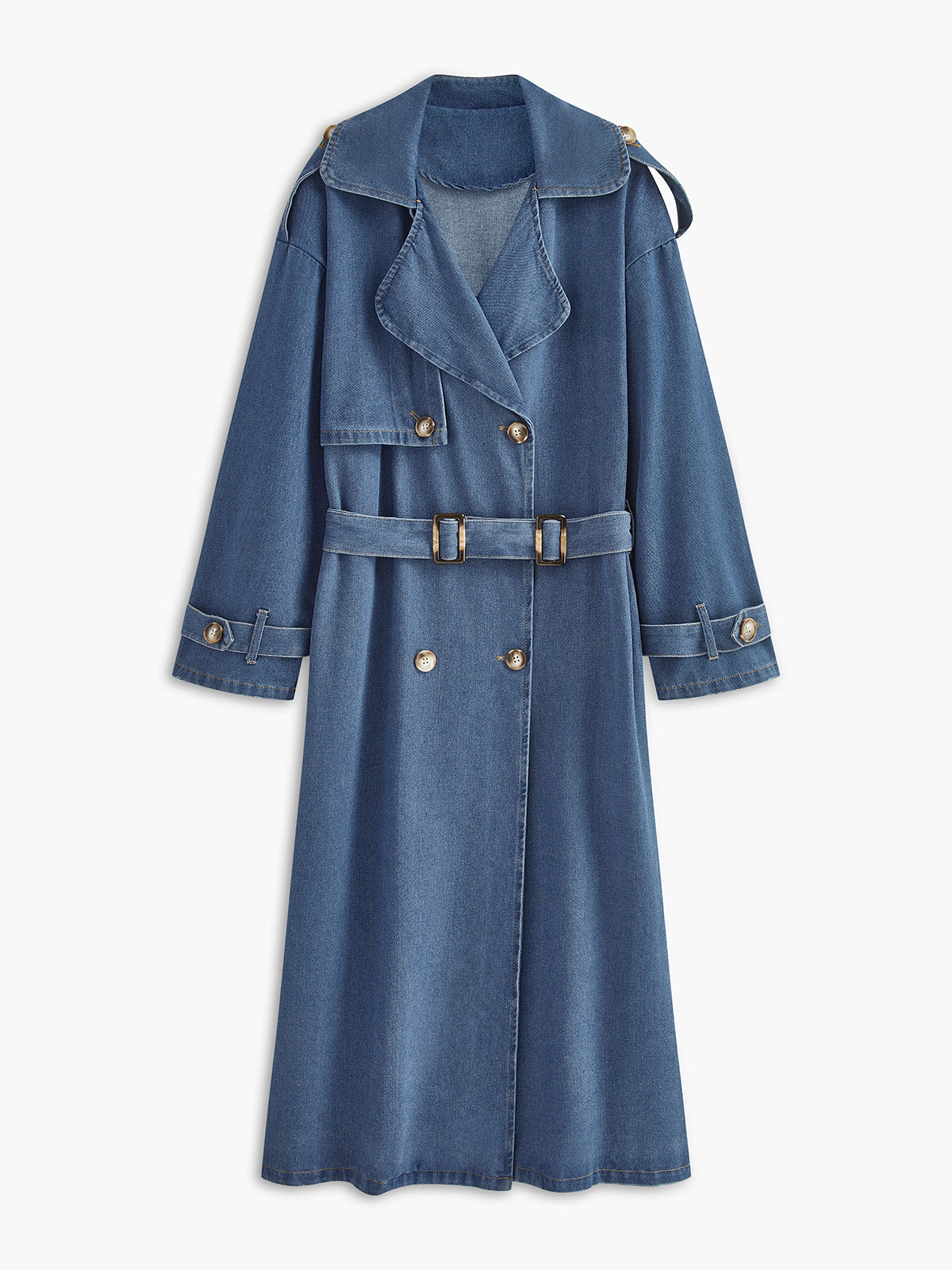 Core Line Denim Trench Coat | Double-Breasted | Belted Long Fit