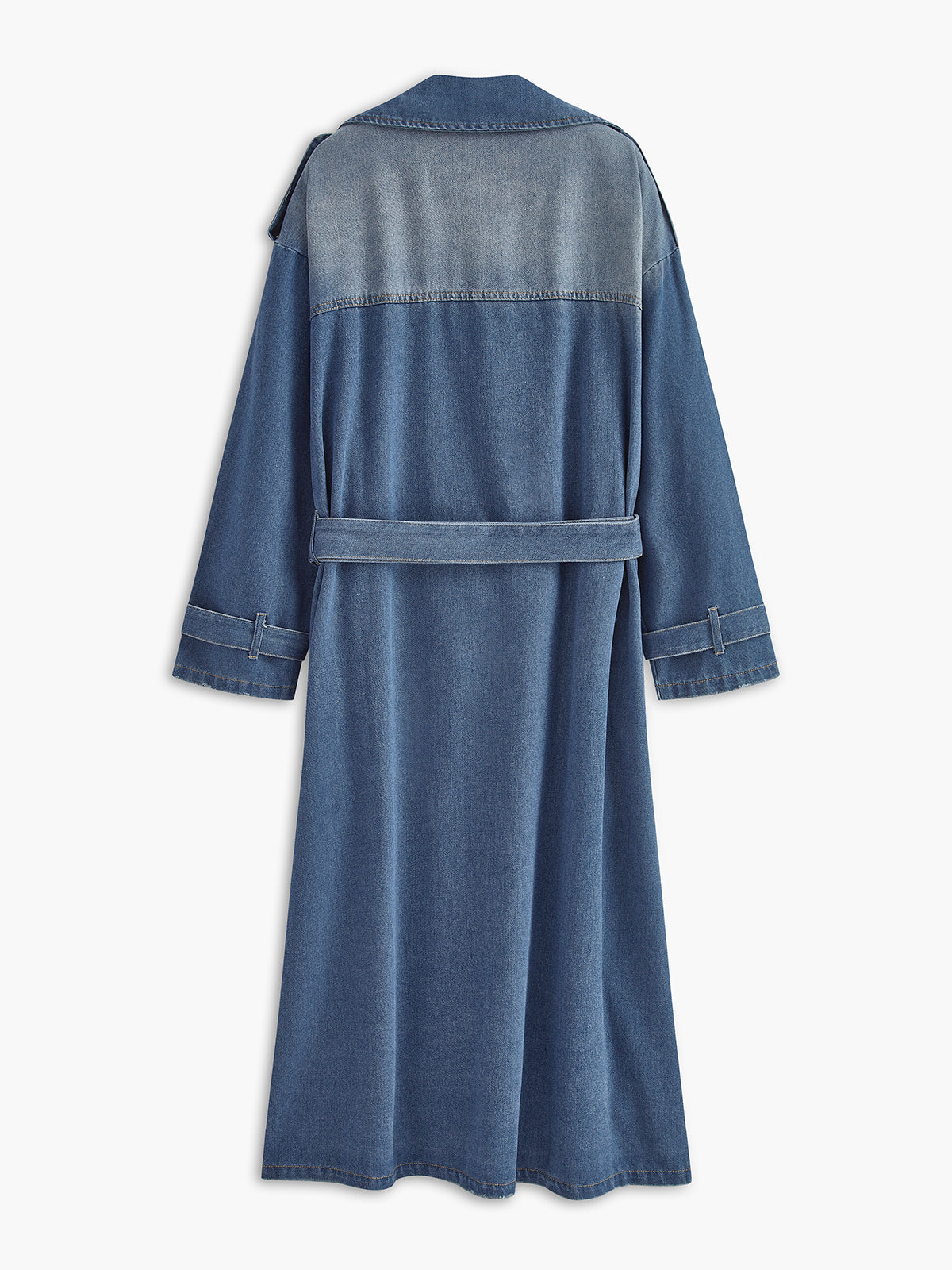Core Line Denim Trench Coat | Double-Breasted | Belted Long Fit