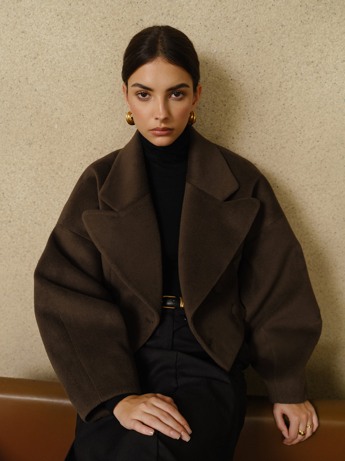 Forma Wool Blend Cropped Coat | Oversized Lapel | Sculpted Silhouette