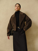 Load image into Gallery viewer, Forma Wool Blend Cropped Coat | Oversized Lapel | Sculpted Silhouette
