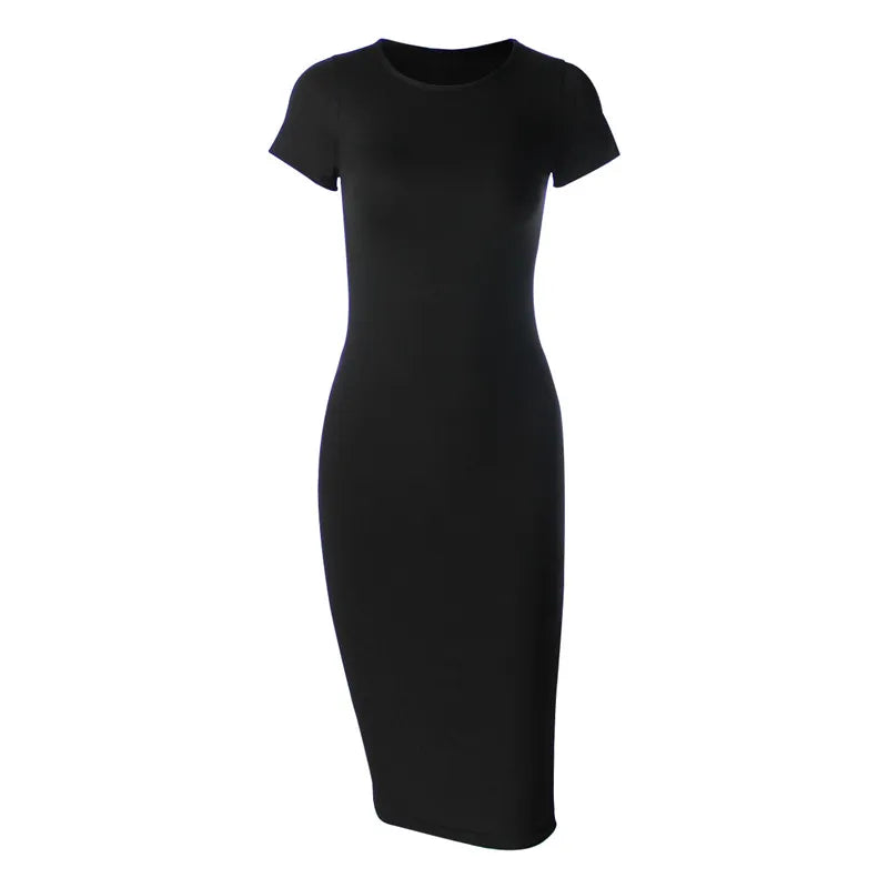 Core Line Cotton Midi Dress | Slim Fit | Short Sleeve