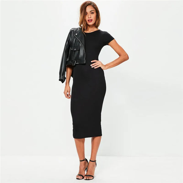 Core Line Cotton Midi Dress | Slim Fit | Short Sleeve