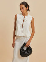Load image into Gallery viewer, Pleated Tie-Front Sleeveless Blouse | Cotton-Linen Blend
