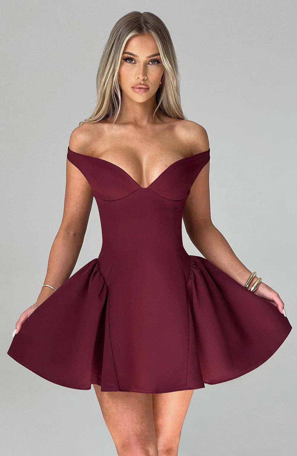 Iris Off-Shoulder Mini Dress | Sweetheart Neckline | Flared Skirt