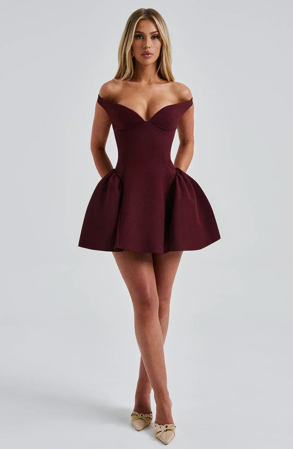 Iris Off-Shoulder Mini Dress | Sweetheart Neckline | Flared Skirt
