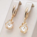 Load image into Gallery viewer, Gold Drop Earrings | Hollow Frame with Pearl Centre
