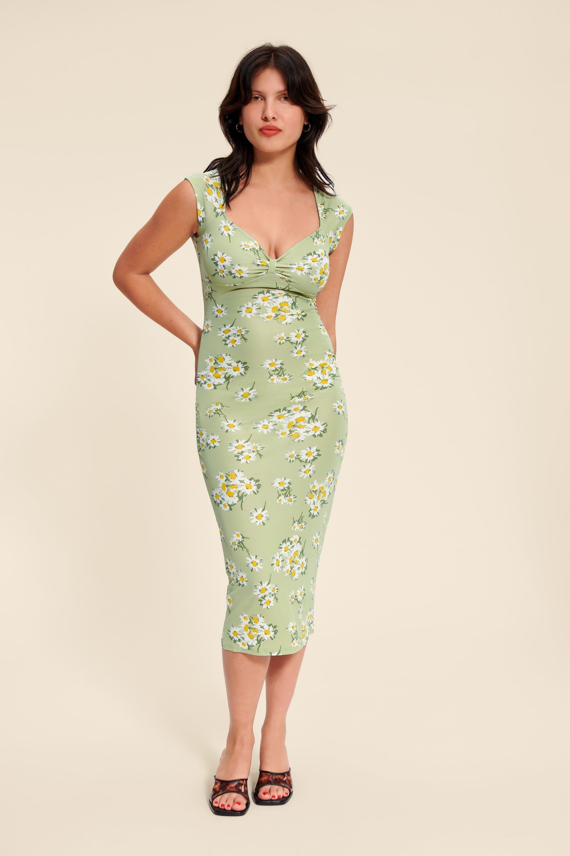 Floral Midi Dress | Ruched Bust | Stretch Fit