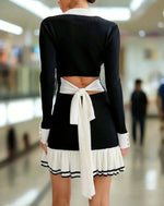 Load image into Gallery viewer, Contrast Knit Mini Dress | Slim Fit | Button Front | Ruffle Hem
