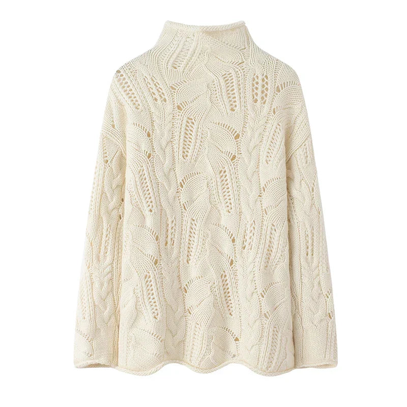 Wool-Cashmere Turtleneck Sweater | Open Knit | Loose Fit
