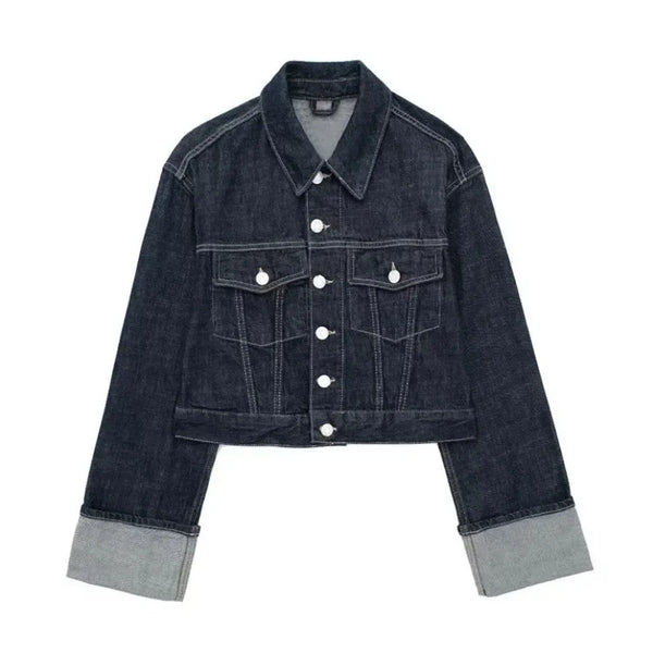 Cropped Denim Jacket | Structured Fit | Folded Cuff Detail - Isavara