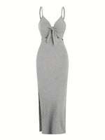 Load image into Gallery viewer, Maribel Tie Front Maxi Dress | Ribbed Slim Fit | Cutout Detail
