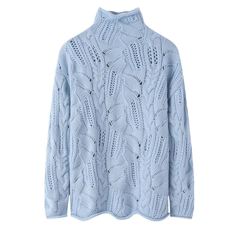 Wool-Cashmere Turtleneck Sweater | Open Knit | Loose Fit