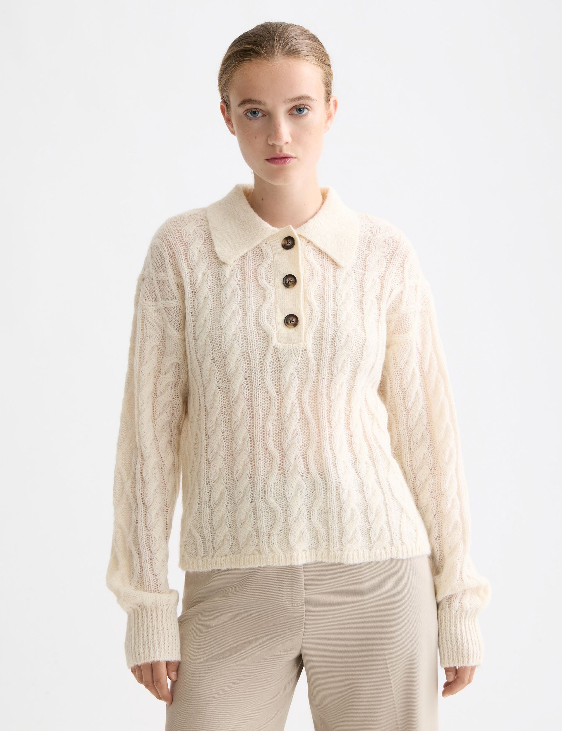 Forma Cable Knit Sweater | Mohair Wool Blend | Polo Collar