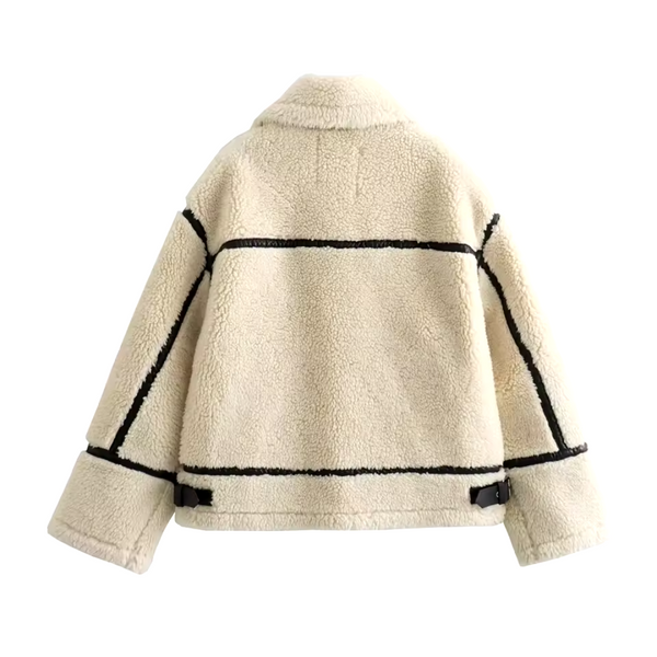 Faux Shearling Jacket | Contrast Trim | Zip Closure