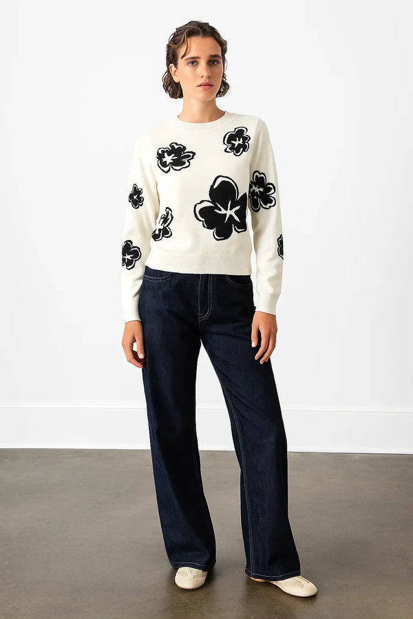 Floral Knit Sweater | Contrast Design | Modern Silhouette