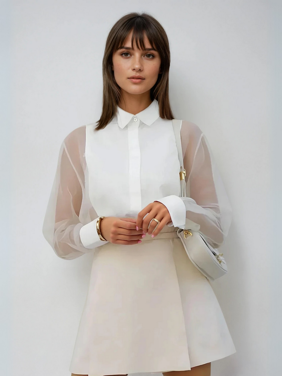 Forma Sheer Organza Blouse | Puff Sleeve | Lapel Collar