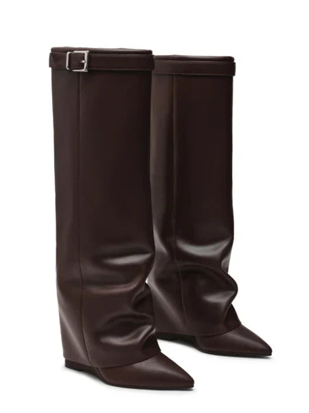 Fold-Over Knee Boots | Pointed Toe & Hidden Wedge Heel