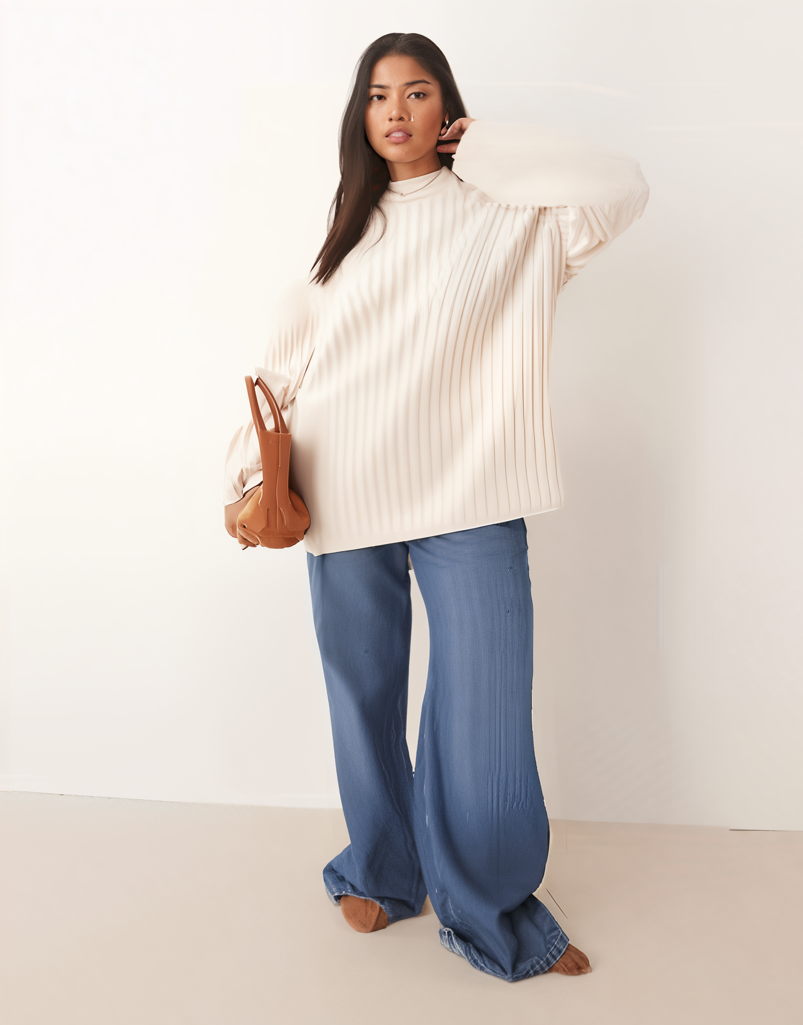 Core Line Ribbed Knit Sweater | Cream | Relaxed Silhouette