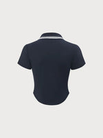 Load image into Gallery viewer, Contrast Collar Polo Top | Short Sleeve Zip Front
